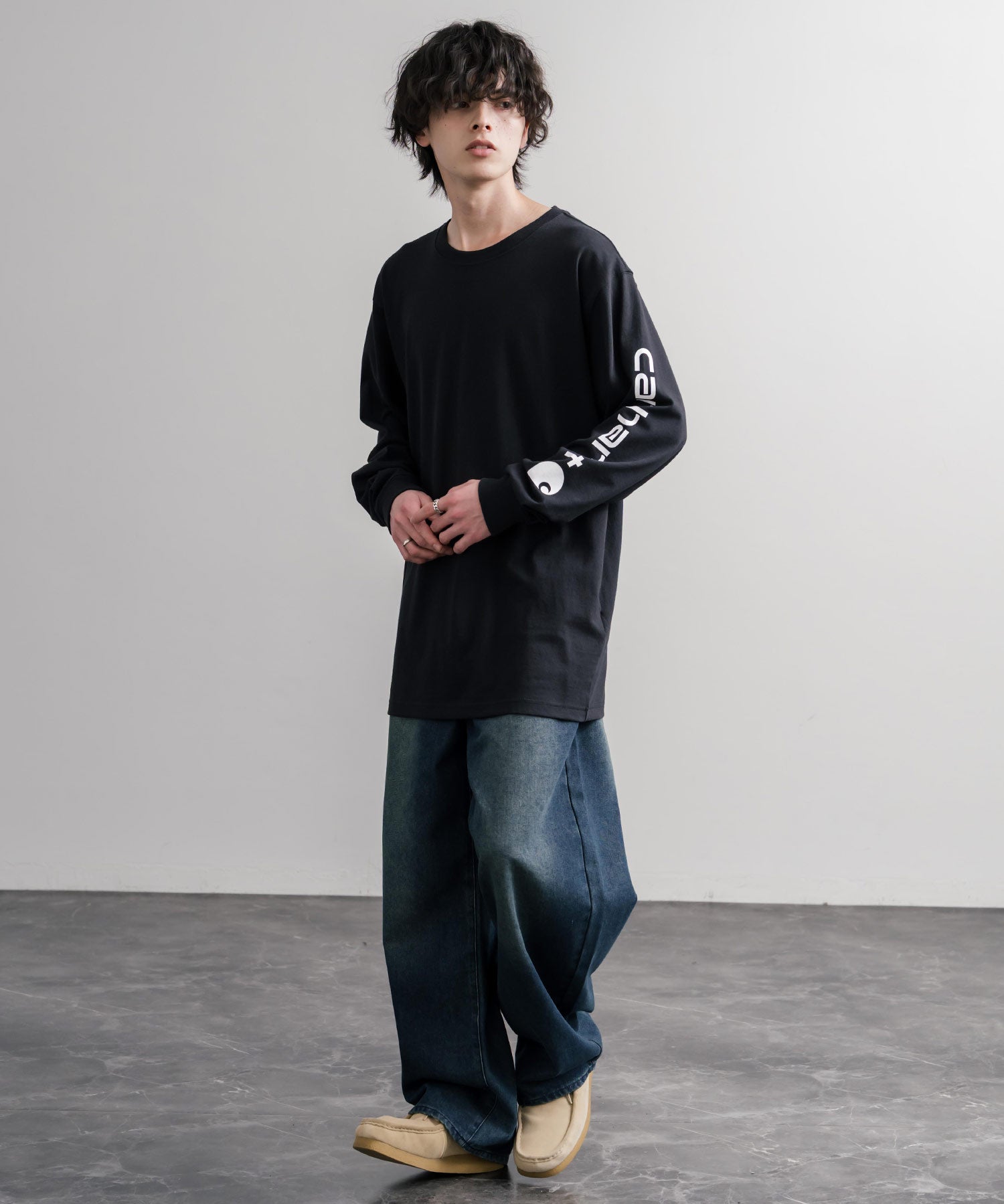 Carhartt カーハート HEAVYWEIGHT LONG-SLEEVE T-SHIRTS/オーバーサイズヘビーウェイト袖ロゴプリント長袖クルーネックTシャツ 16475