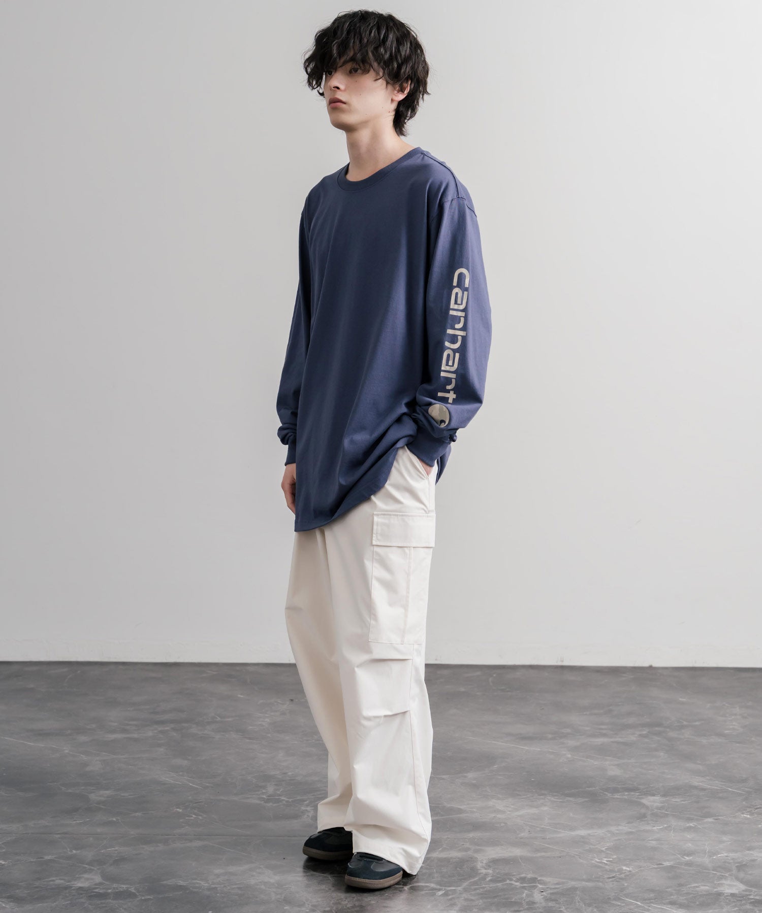 Carhartt カーハート HEAVYWEIGHT LONG-SLEEVE T-SHIRTS/オーバーサイズヘビーウェイト袖ロゴプリント長袖クルーネックTシャツ 16475