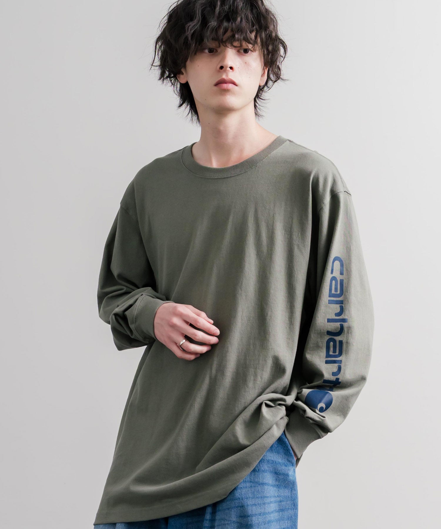 Carhartt カーハート HEAVYWEIGHT LONG-SLEEVE T-SHIRTS/オーバーサイズヘビーウェイト袖ロゴプリント長袖クルーネックTシャツ 16475
