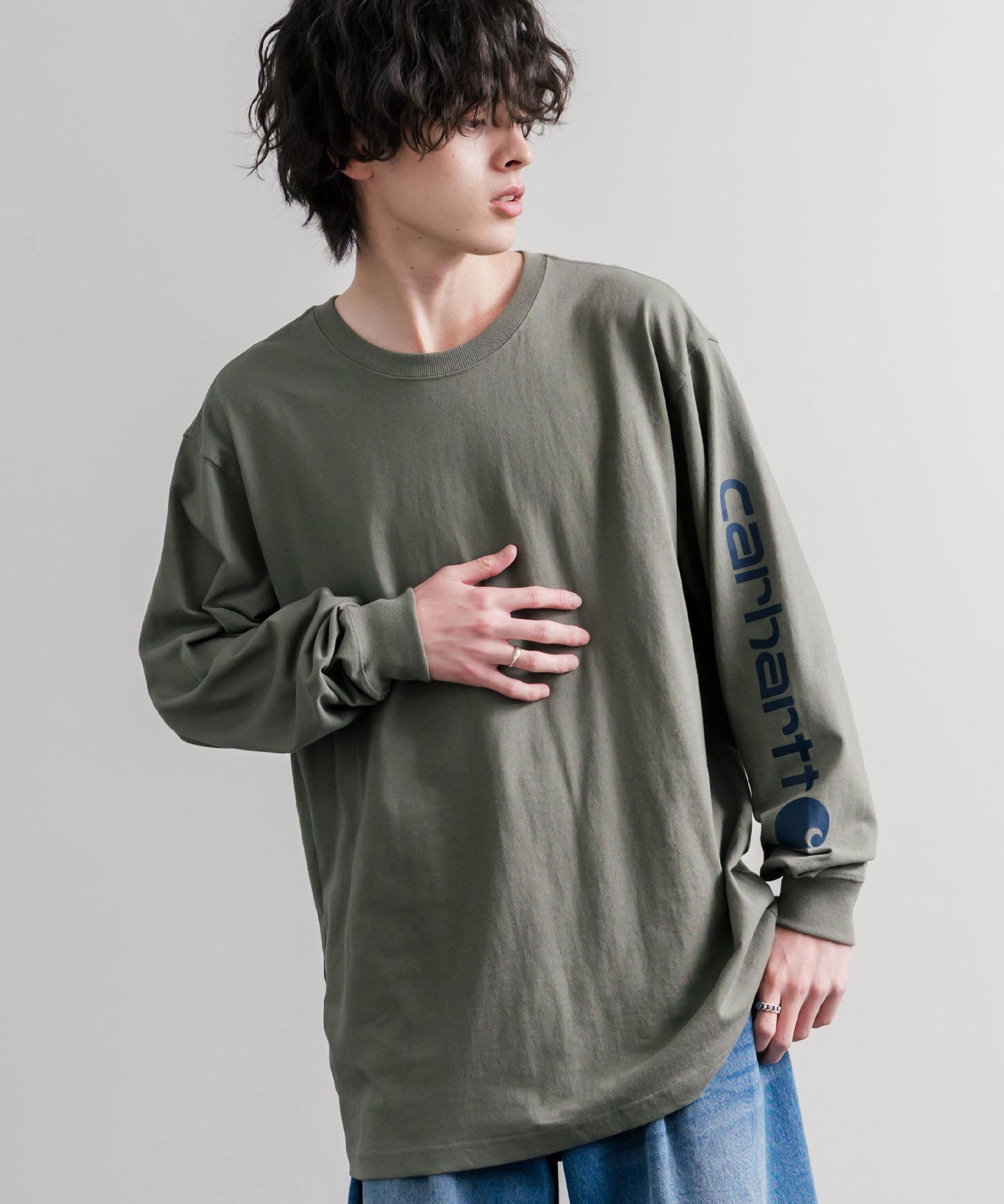 Carhartt カーハート HEAVYWEIGHT LONG-SLEEVE T-SHIRTS/オーバーサイズヘビーウェイト袖ロゴプリント長袖クルーネックTシャツ 16475