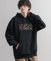 HUF ハフ オーバーサイズ裏起毛プリント刺繍アソート長袖プルオーバーパーカー 16479