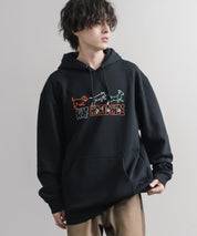 HUF ハフ オーバーサイズ裏起毛プリント刺繍アソート長袖プルオーバーパーカー 16479