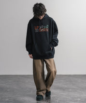 HUF ハフ オーバーサイズ裏起毛プリント刺繍アソート長袖プルオーバーパーカー 16479