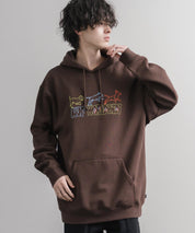 HUF ハフ オーバーサイズ裏起毛プリント刺繍アソート長袖プルオーバーパーカー 16479