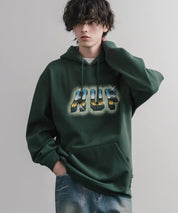 HUF ハフ オーバーサイズ裏起毛プリント刺繍アソート長袖プルオーバーパーカー 16479