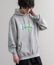HUF ハフ オーバーサイズ裏起毛THRASHER袖プリントプルオーバーパーカー 16480