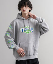 HUF ハフ オーバーサイズ裏起毛THRASHER袖プリントプルオーバーパーカー 16480