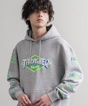 HUF ハフ オーバーサイズ裏起毛THRASHER袖プリントプルオーバーパーカー 16480