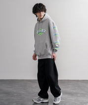 HUF ハフ オーバーサイズ裏起毛THRASHER袖プリントプルオーバーパーカー 16480