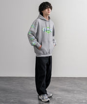 HUF ハフ オーバーサイズ裏起毛THRASHER袖プリントプルオーバーパーカー 16480