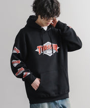 HUF ハフ オーバーサイズ裏起毛THRASHER袖プリントプルオーバーパーカー 16480