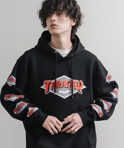HUF ハフ オーバーサイズ裏起毛THRASHER袖プリントプルオーバーパーカー 16480