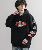 HUF ハフ オーバーサイズ裏起毛THRASHER袖プリントプルオーバーパーカー 16480