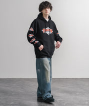 HUF ハフ オーバーサイズ裏起毛THRASHER袖プリントプルオーバーパーカー 16480