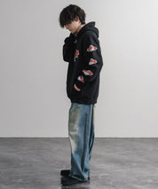 HUF ハフ オーバーサイズ裏起毛THRASHER袖プリントプルオーバーパーカー 16480
