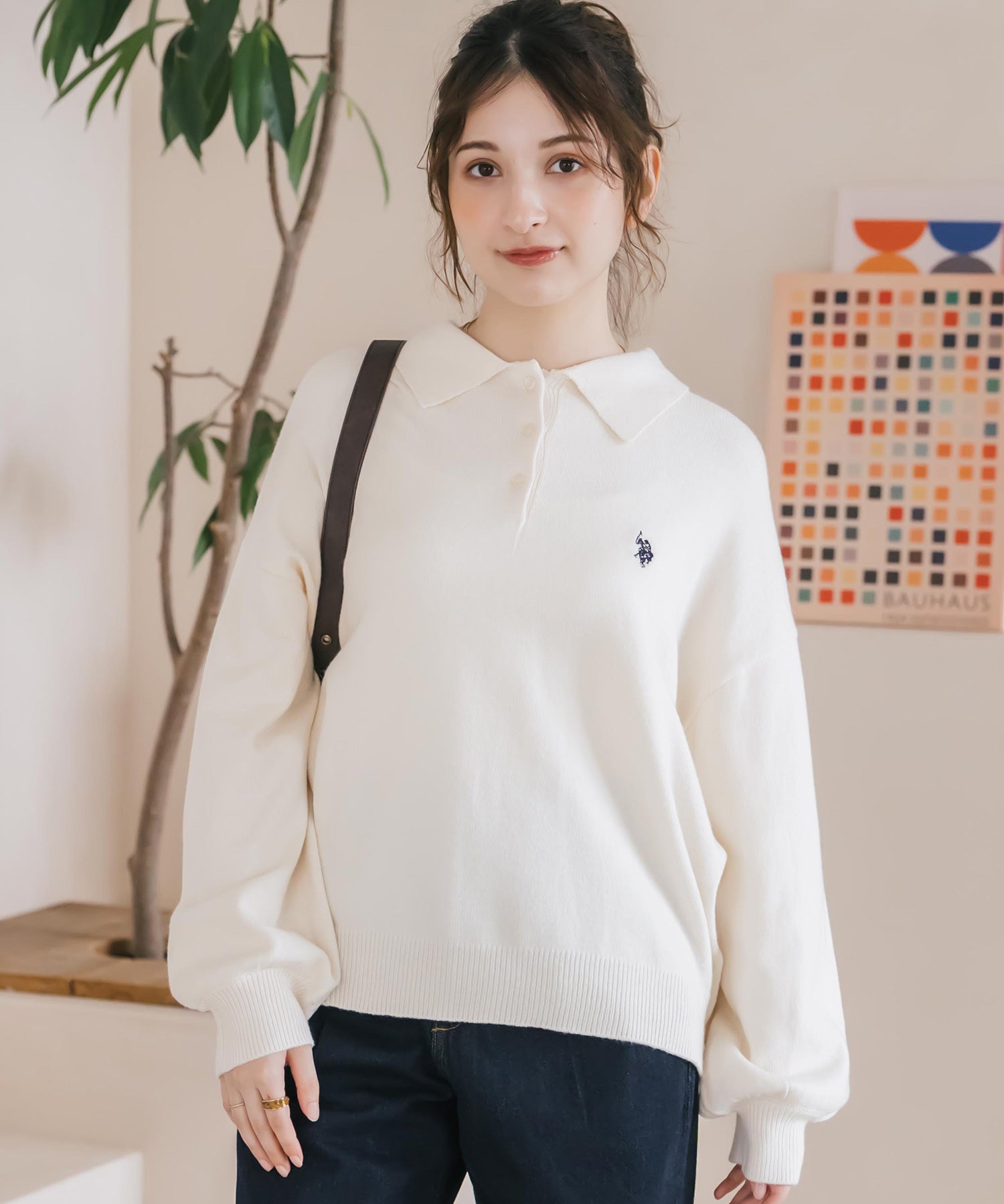 U.S.POLO ASSN. ユーエスポロアッスン ワンポイントロゴ刺繍無地ボーダー長袖JQポロニット 16492