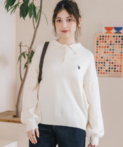 U.S.POLO ASSN. ユーエスポロアッスン ワンポイントロゴ刺繍無地ボーダー長袖JQポロニット 16492