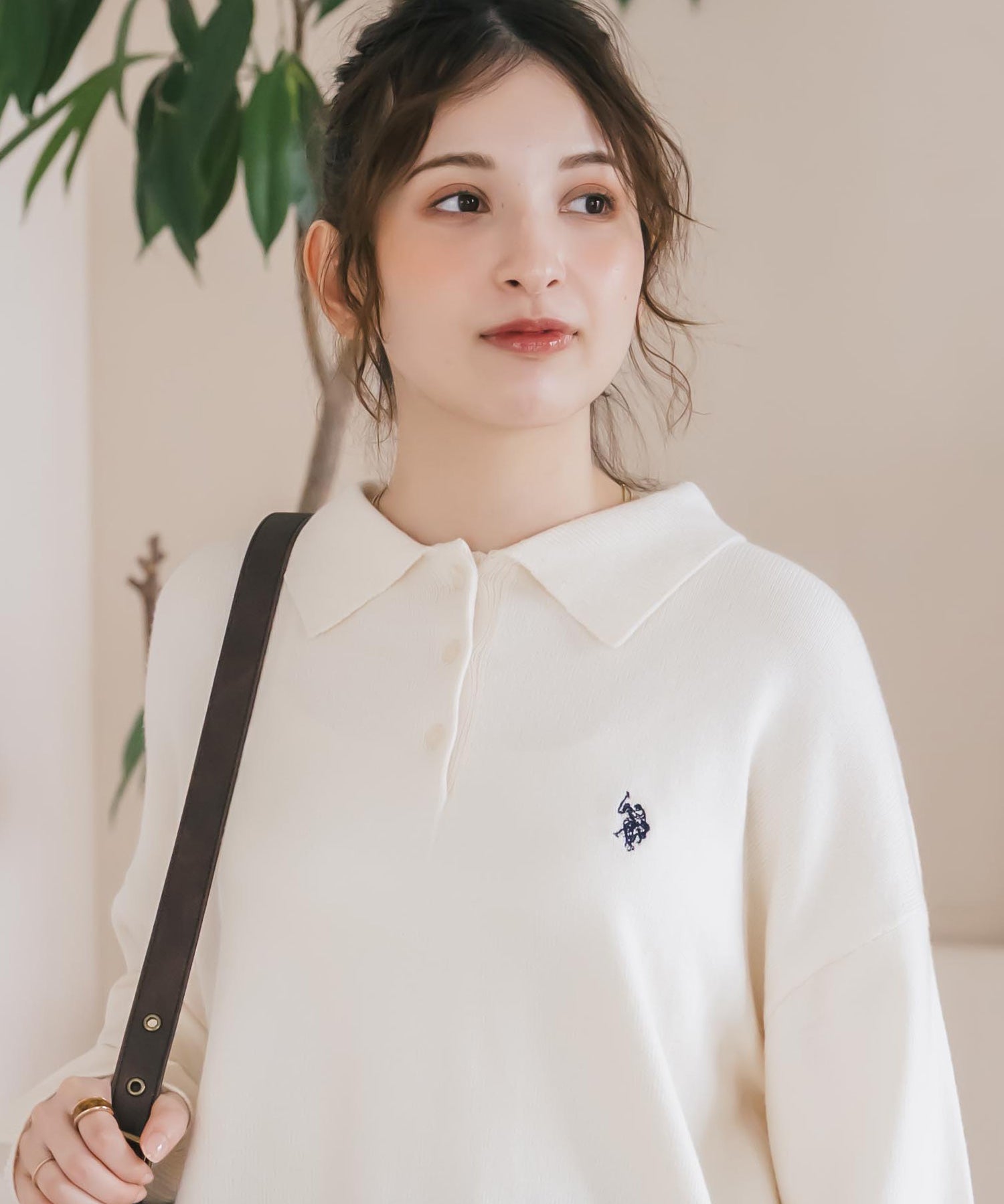 U.S.POLO ASSN. ユーエスポロアッスン ワンポイントロゴ刺繍無地ボーダー長袖JQポロニット 16492