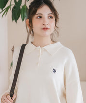 U.S.POLO ASSN. ユーエスポロアッスン ワンポイントロゴ刺繍無地ボーダー長袖JQポロニット 16492