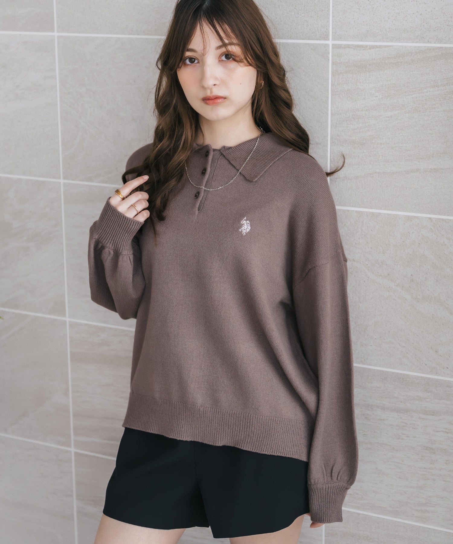 U.S.POLO ASSN. ユーエスポロアッスン ワンポイントロゴ刺繍無地ボーダー長袖JQポロニット 16492