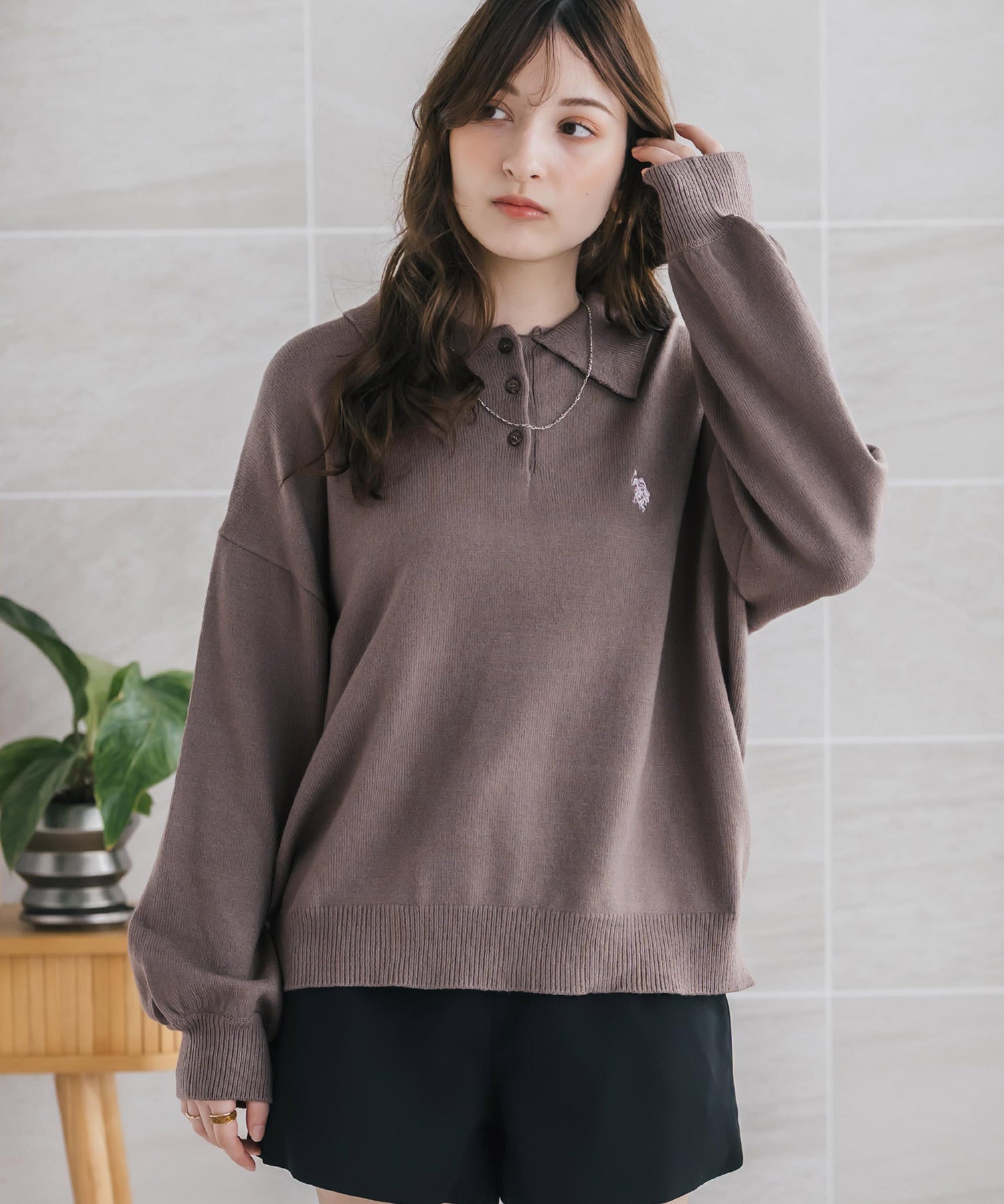 U.S.POLO ASSN. ユーエスポロアッスン ワンポイントロゴ刺繍無地ボーダー長袖JQポロニット 16492
