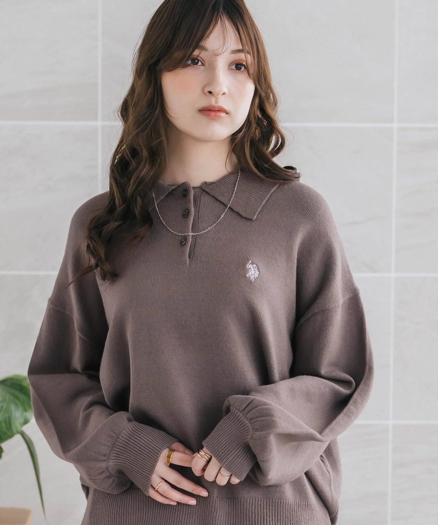 U.S.POLO ASSN. ユーエスポロアッスン ワンポイントロゴ刺繍無地ボーダー長袖JQポロニット 16492