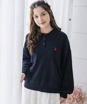U.S.POLO ASSN. ユーエスポロアッスン ワンポイントロゴ刺繍無地ボーダー長袖JQポロニット 16492