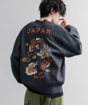 KRIFF MAYER クリフメイヤー オーバーサイズ龍虎刺繍もちのびV長袖ネックニットカーディガン 2623100 16539