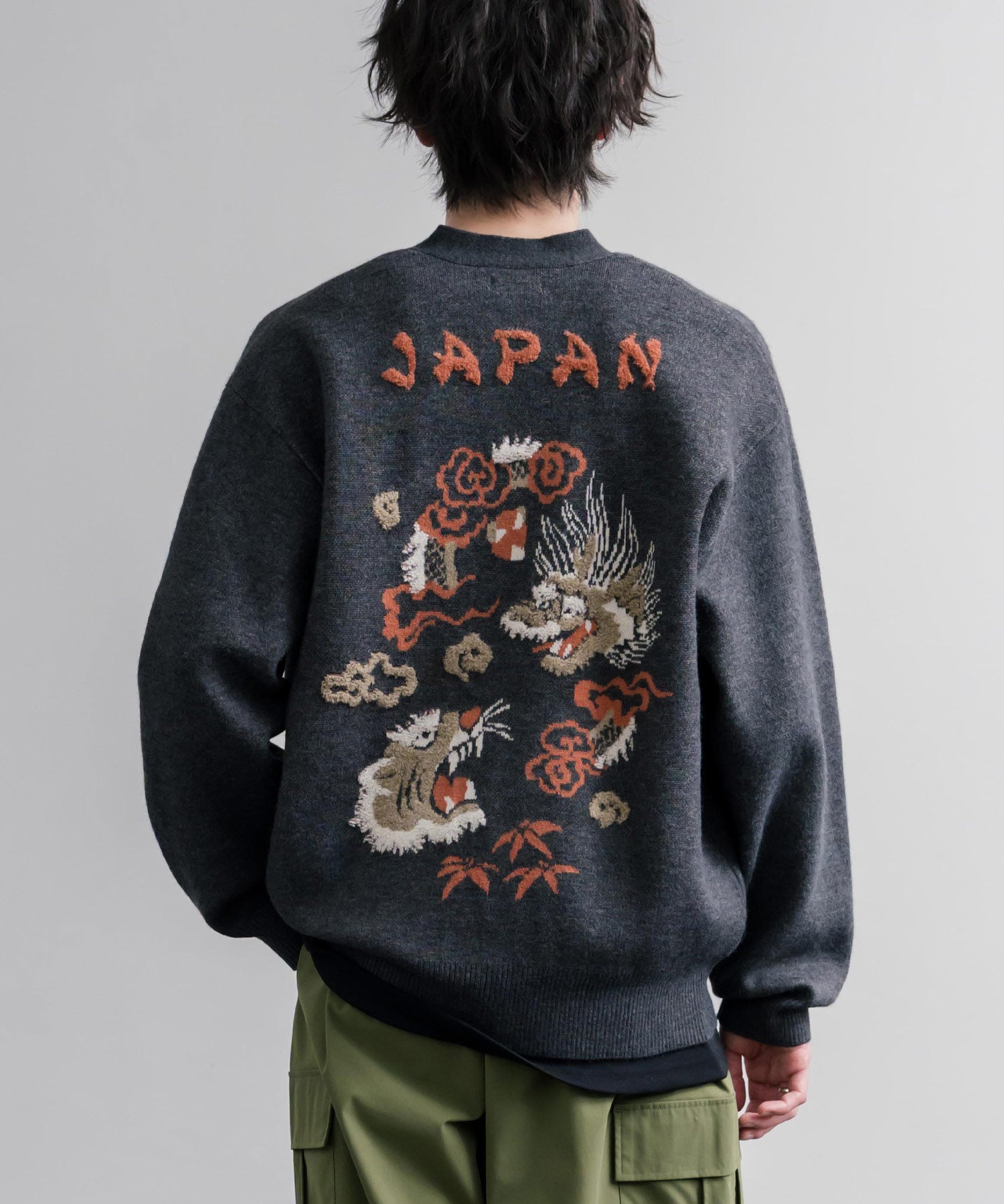 KRIFF MAYER クリフメイヤー オーバーサイズ龍虎刺繍もちのびV長袖ネックニットカーディガン 2623100 16539
