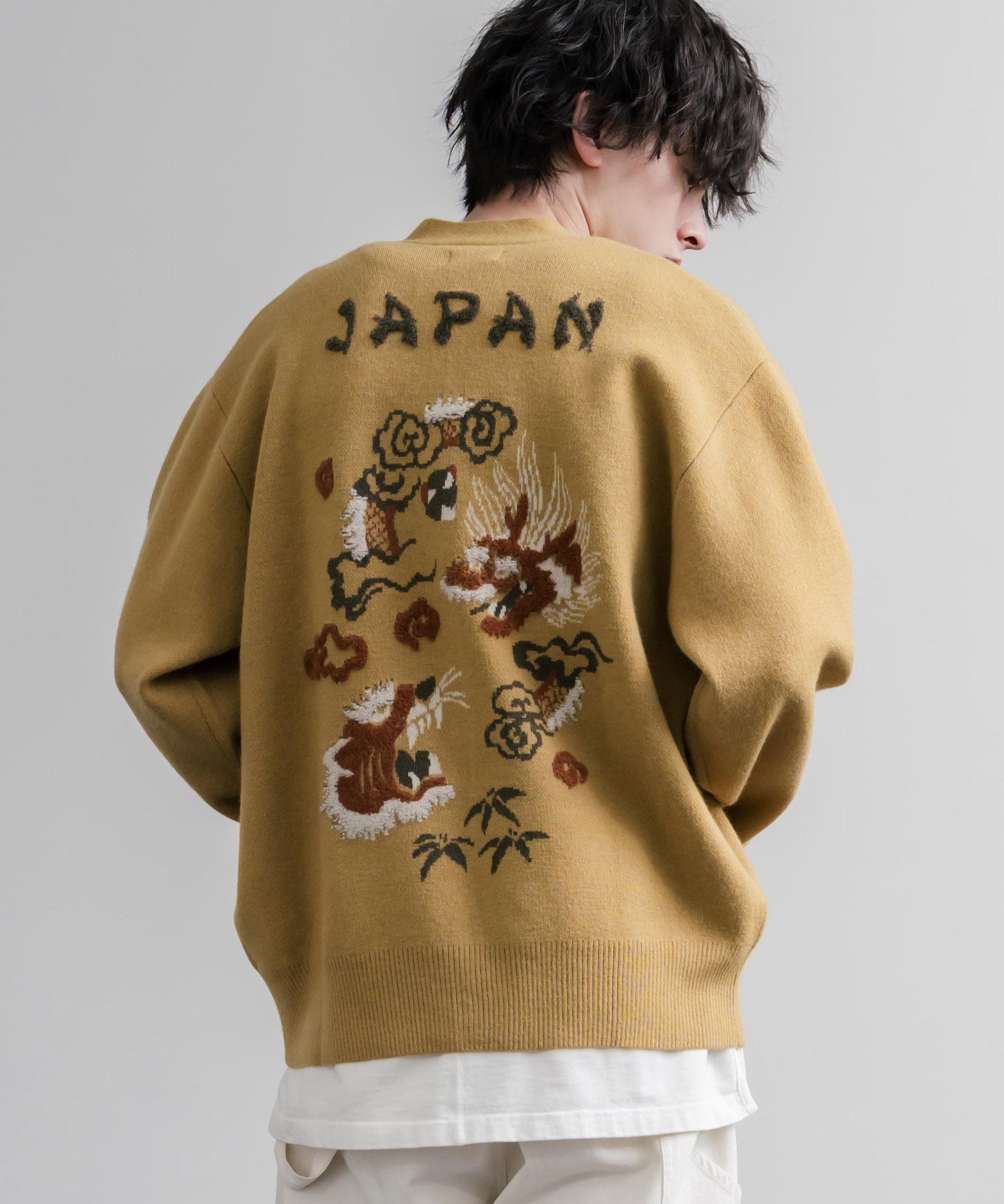KRIFF MAYER クリフメイヤー オーバーサイズ龍虎刺繍もちのびV長袖ネックニットカーディガン 2623100 16539