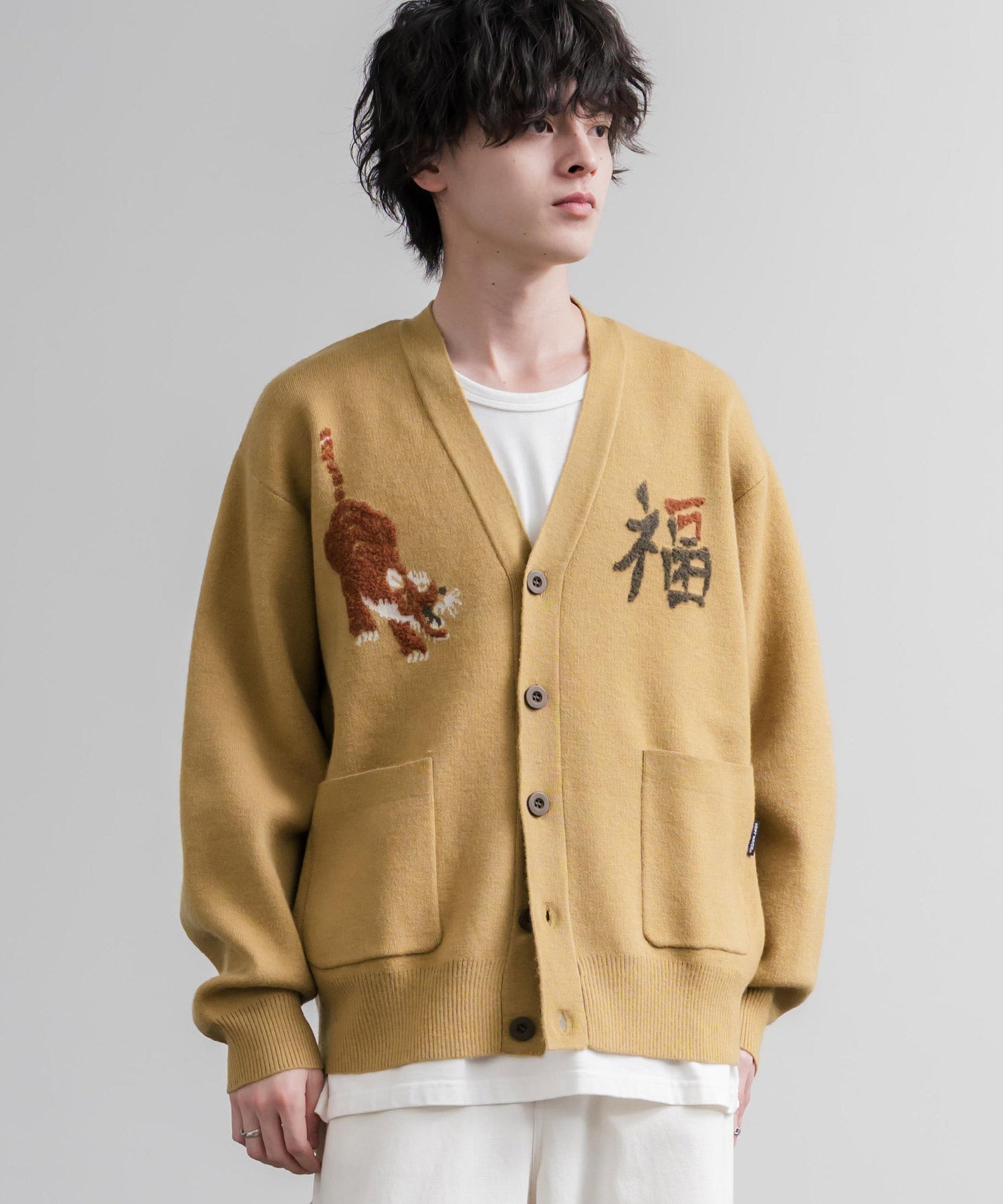KRIFF MAYER クリフメイヤー オーバーサイズ龍虎刺繍もちのびV長袖ネックニットカーディガン 2623100 16539