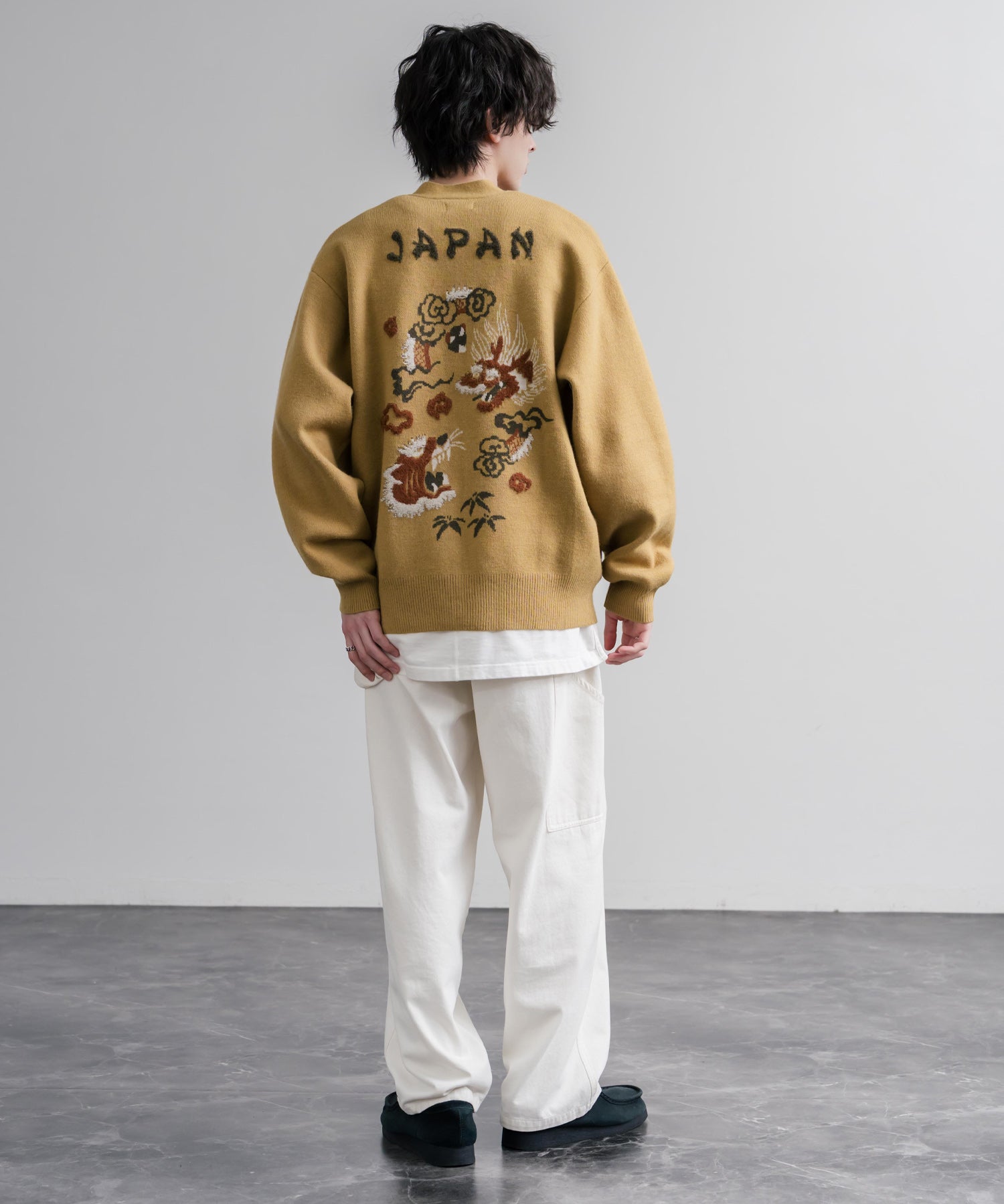 KRIFF MAYER クリフメイヤー オーバーサイズ龍虎刺繍もちのびV長袖ネックニットカーディガン 2623100 16539