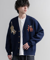 KRIFF MAYER クリフメイヤー オーバーサイズ龍虎刺繍もちのびV長袖ネックニットカーディガン 2623100 16539