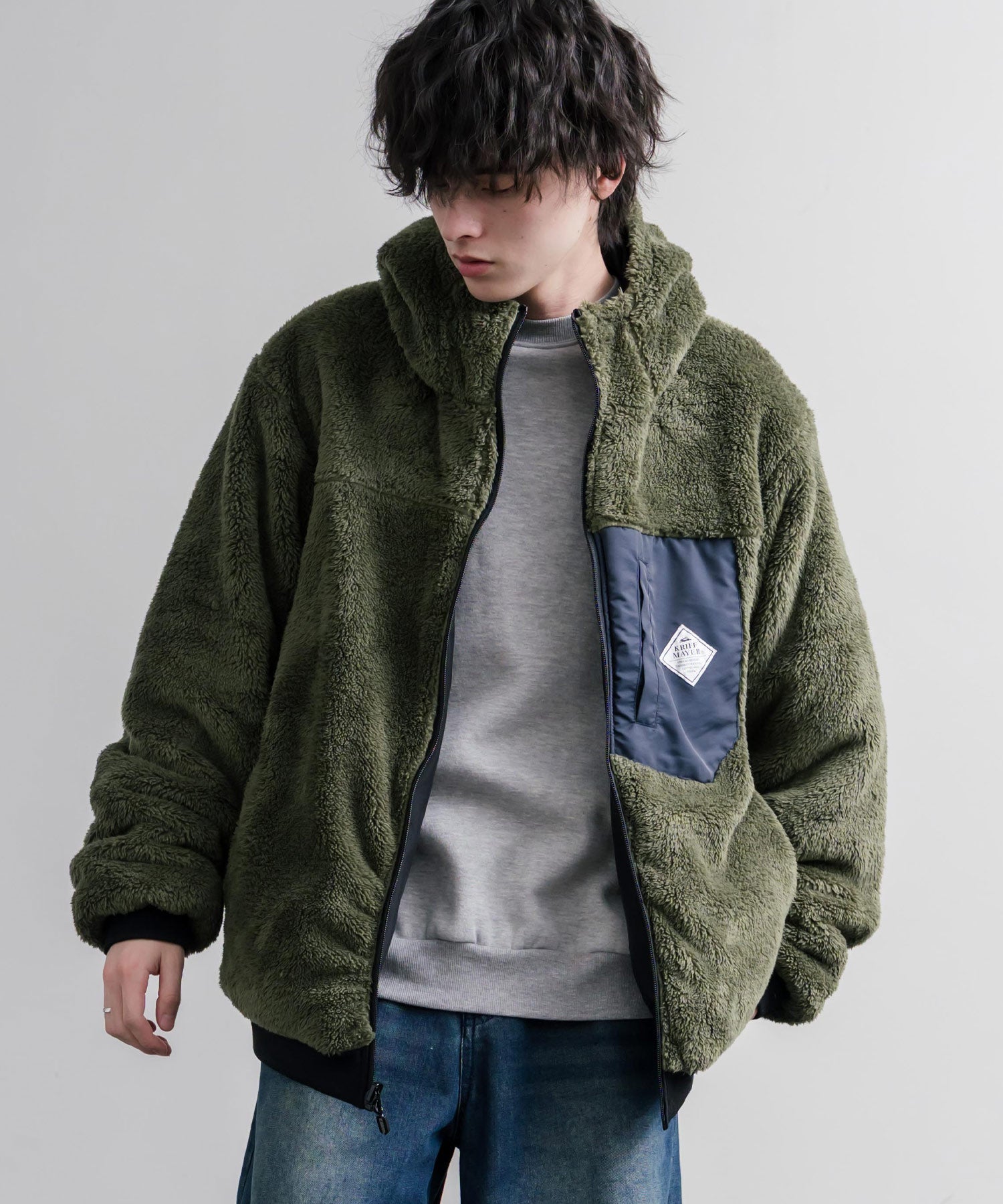 KRIFF MAYER クリフメイヤー 2WAYリバーシブル ひっくりフードボアジャケット/ワンポイントロゴ刺繍マウンテンパーカー 2612801 16546