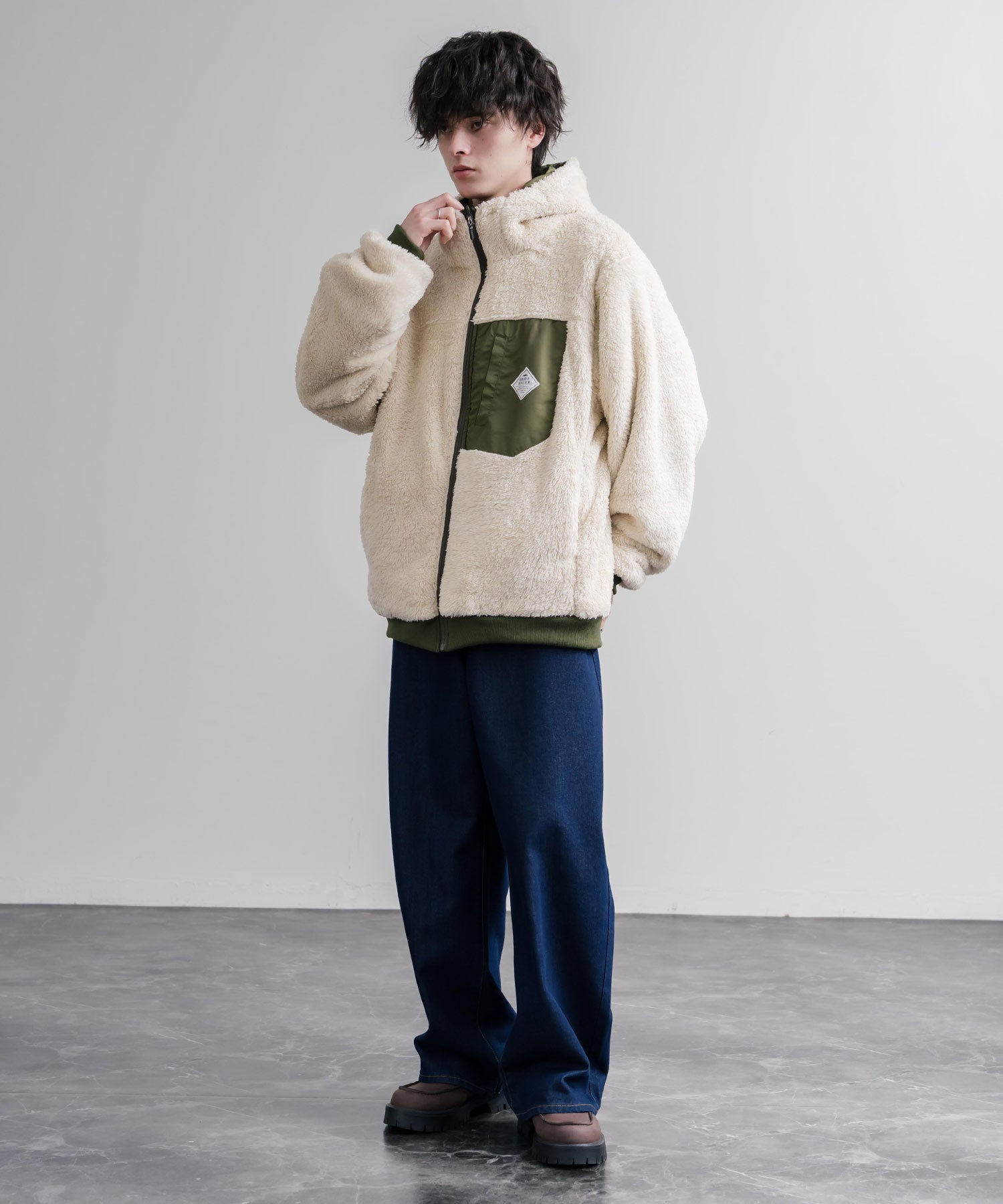 KRIFF MAYER クリフメイヤー 2WAYリバーシブル ひっくりフードボアジャケット/ワンポイントロゴ刺繍マウンテンパーカー 2612801 16546