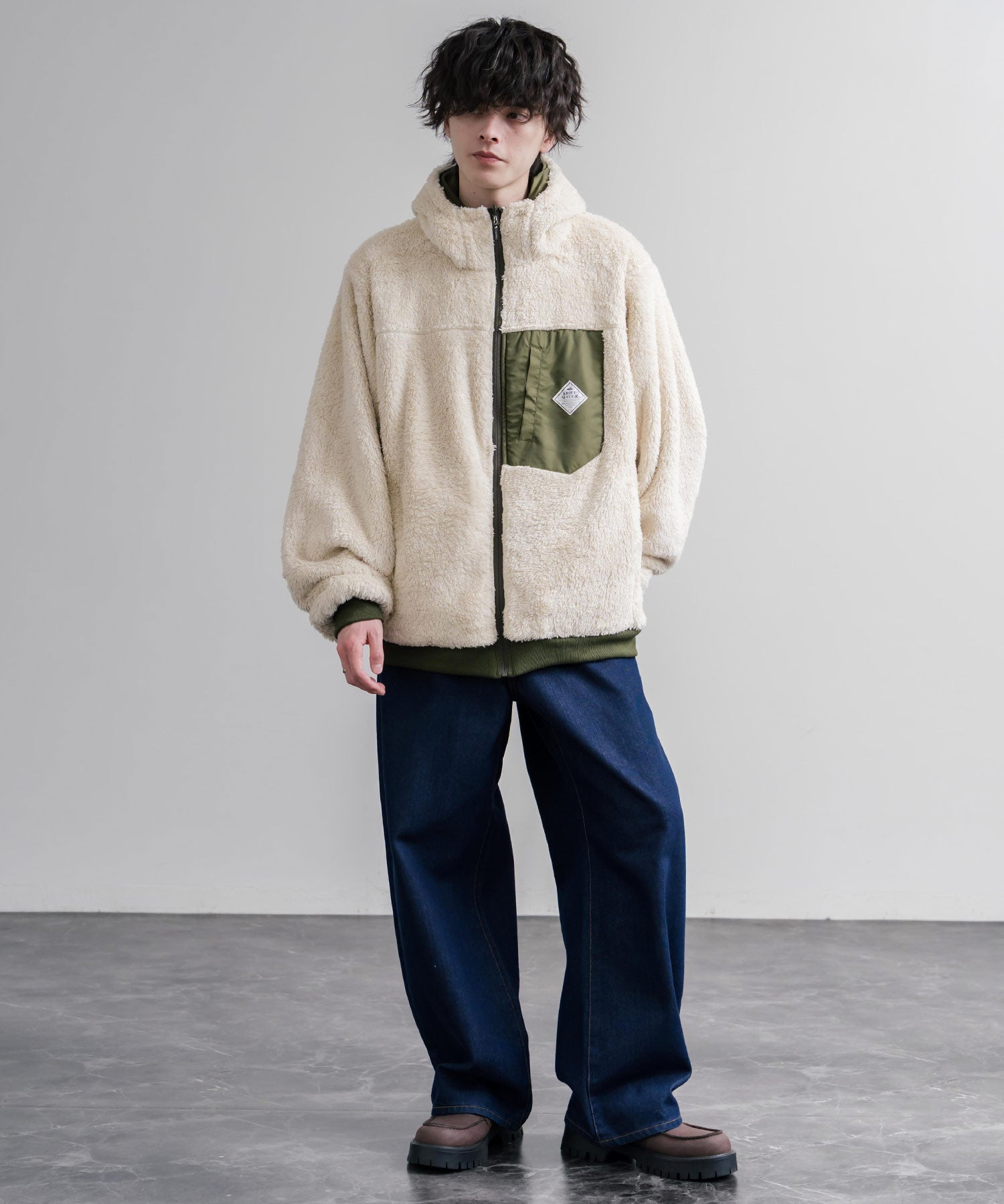 KRIFF MAYER クリフメイヤー 2WAYリバーシブル ひっくりフードボアジャケット/ワンポイントロゴ刺繍マウンテンパーカー 2612801 16546