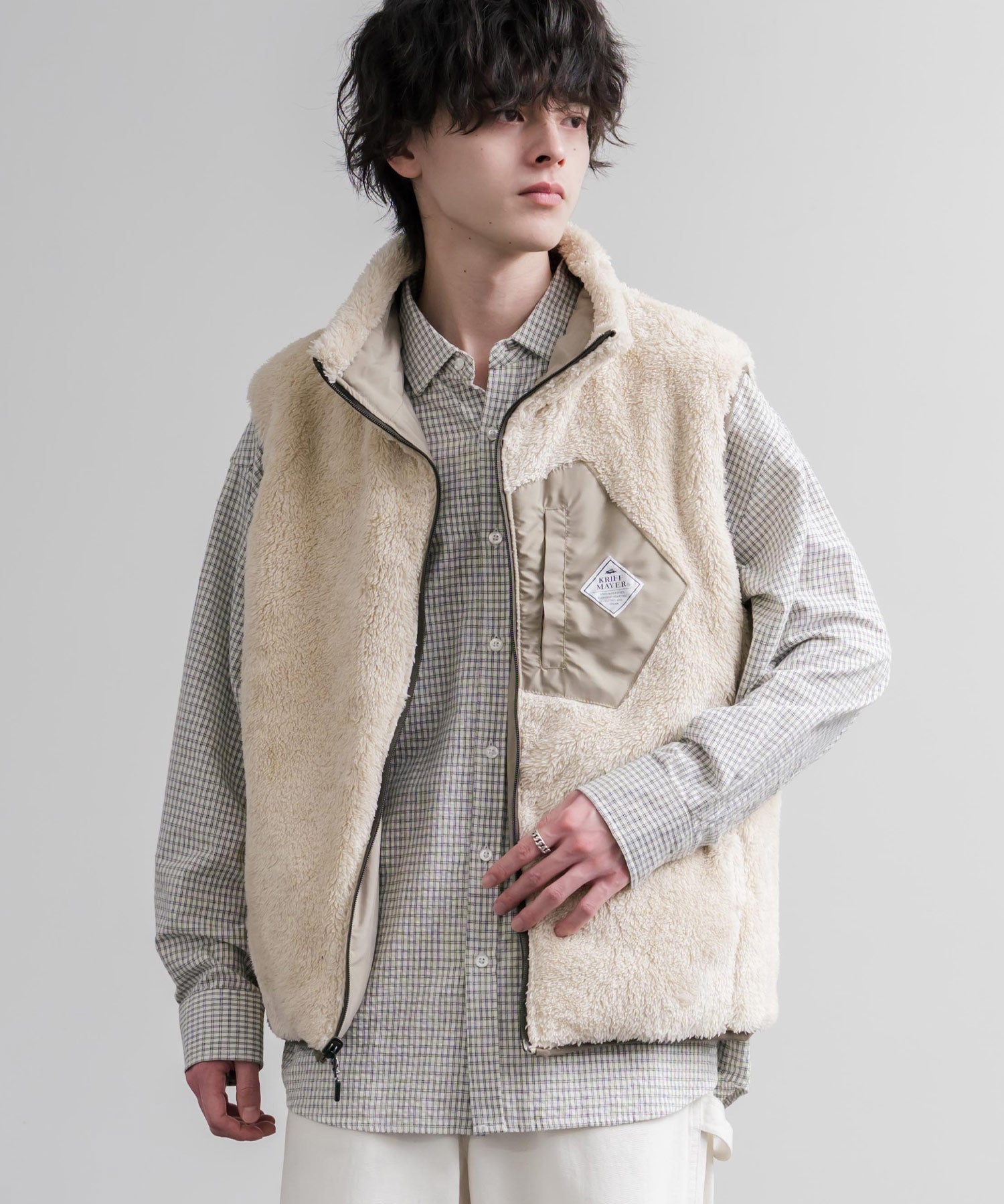 KRIFF MAYER クリフメイヤー 2WAYリバーシブル ひっくりスタンドネックボアベスト/ ワンポイントロゴ刺繍入りジップアップフリースベスト 2612800 16549