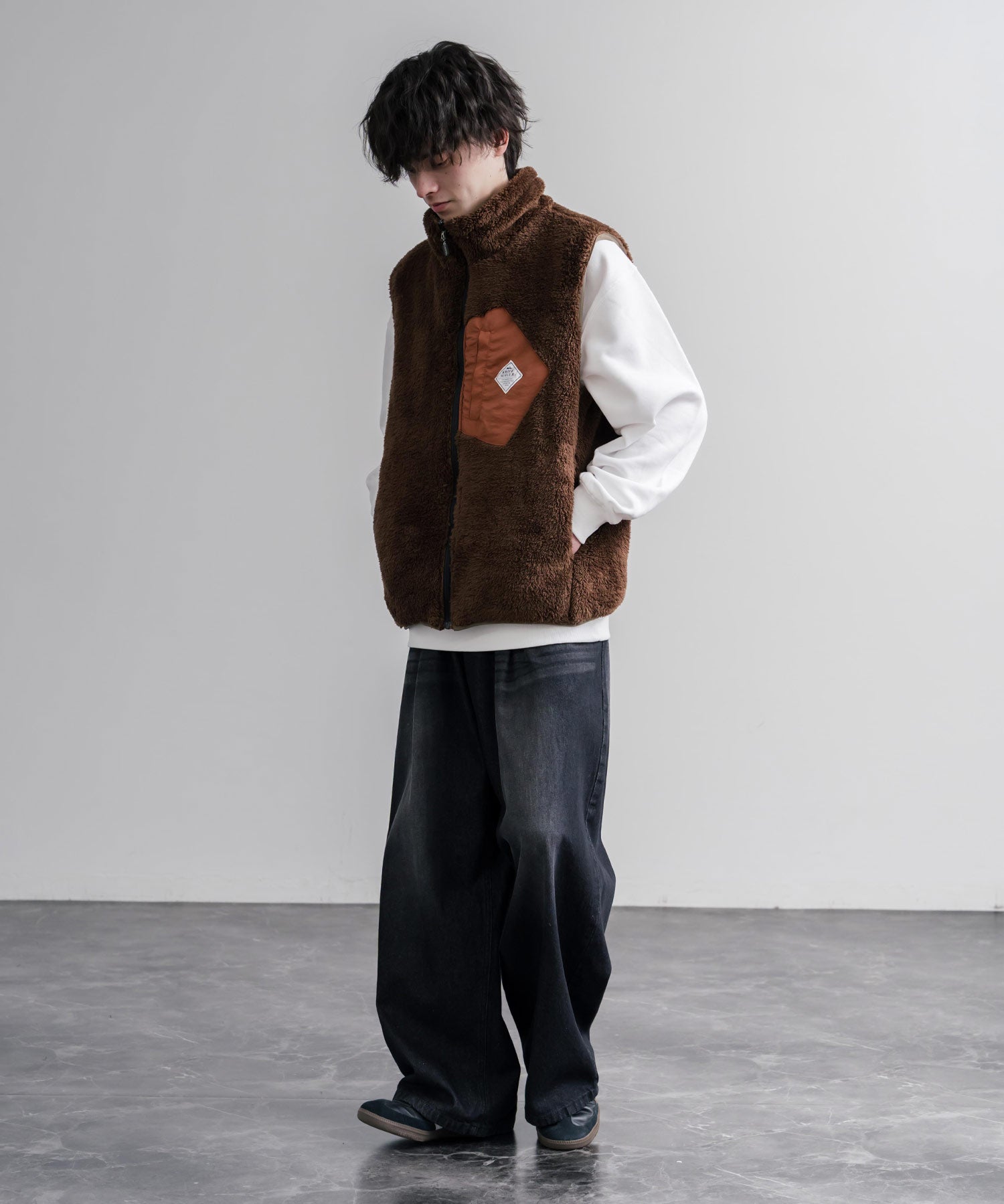 KRIFF MAYER クリフメイヤー 2WAYリバーシブル ひっくりスタンドネックボアベスト/ ワンポイントロゴ刺繍入りジップアップフリースベスト 2612800 16549