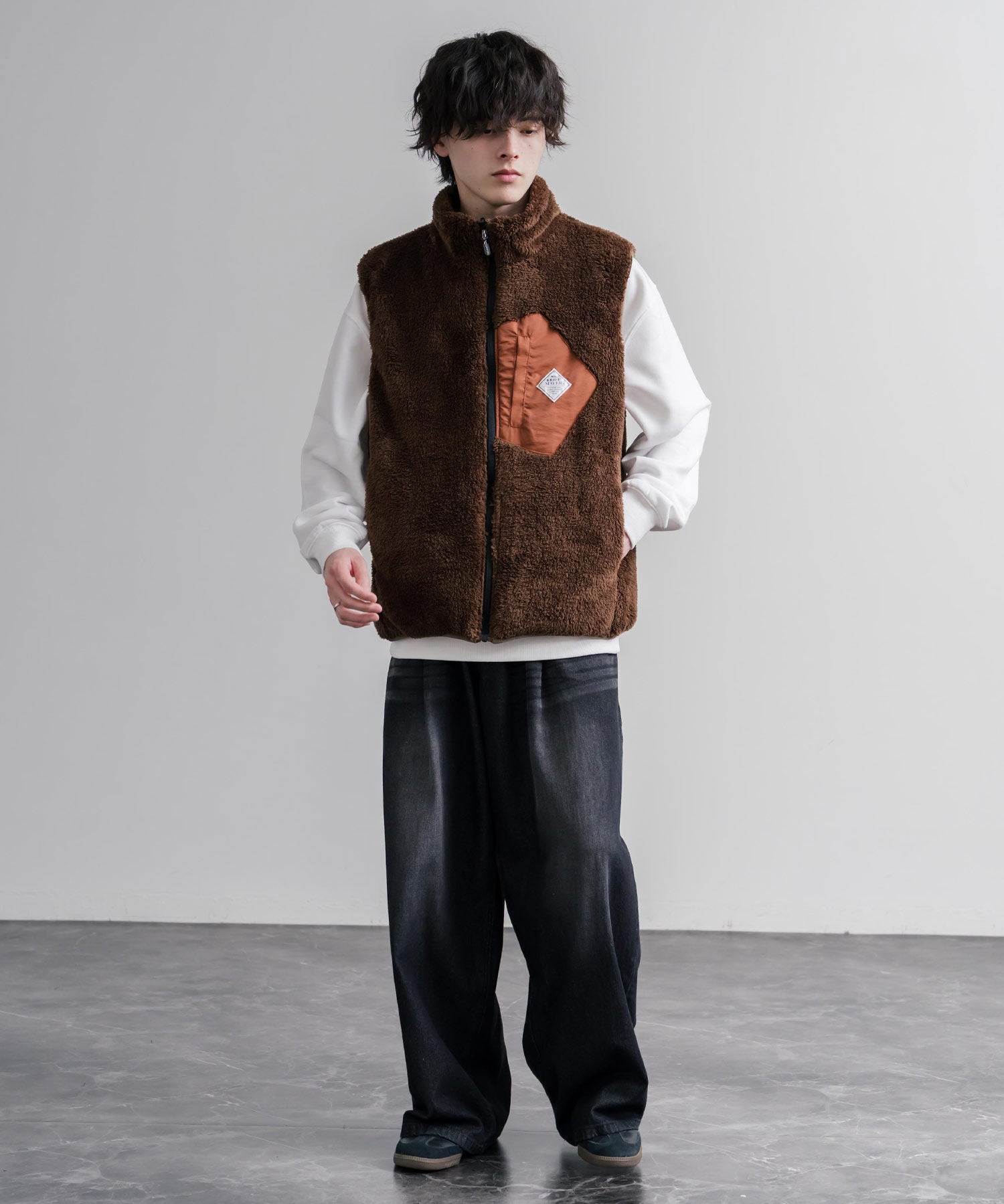 KRIFF MAYER クリフメイヤー 2WAYリバーシブル ひっくりスタンドネックボアベスト/ ワンポイントロゴ刺繍入りジップアップフリースベスト 2612800 16549