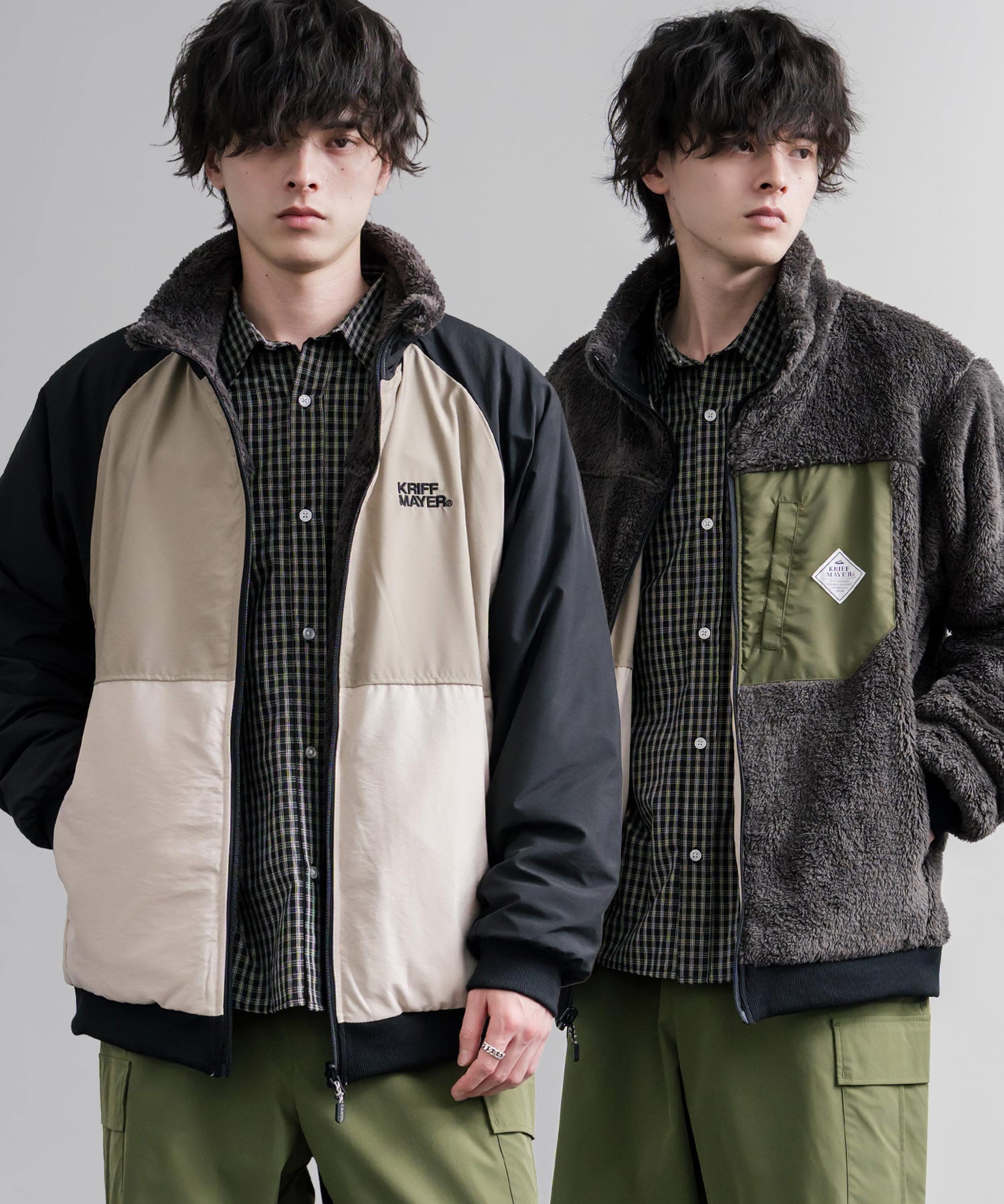 KRIFF MAYER クリフメイヤー 2WAYリバーシブル ひっくりスタンドネックボアジャケット/ワンポイントロゴ刺繍入りブルゾン 2612802 16550