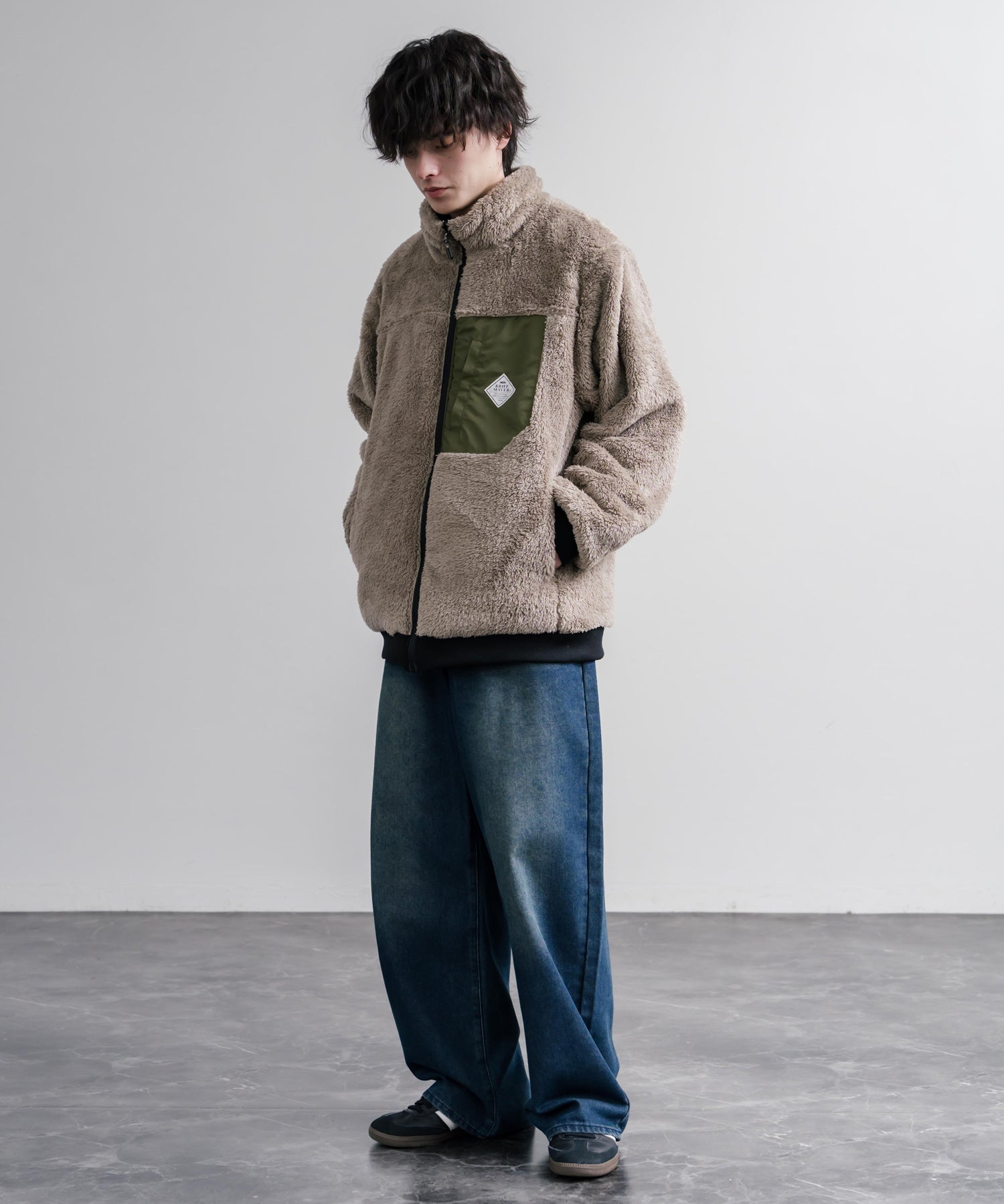 KRIFF MAYER クリフメイヤー 2WAYリバーシブル ひっくりスタンドネックボアジャケット/ワンポイントロゴ刺繍入りブルゾン 2612802 16550