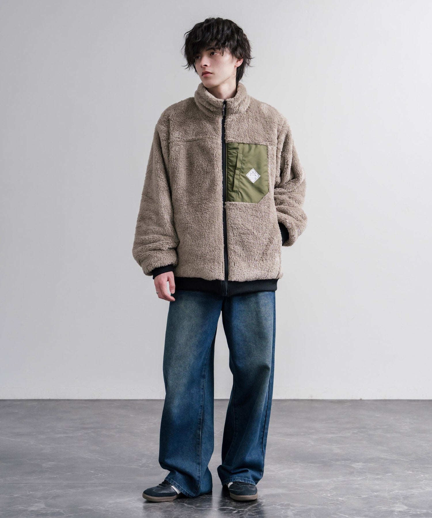 KRIFF MAYER クリフメイヤー 2WAYリバーシブル ひっくりスタンドネックボアジャケット/ワンポイントロゴ刺繍入りブルゾン 2612802 16550