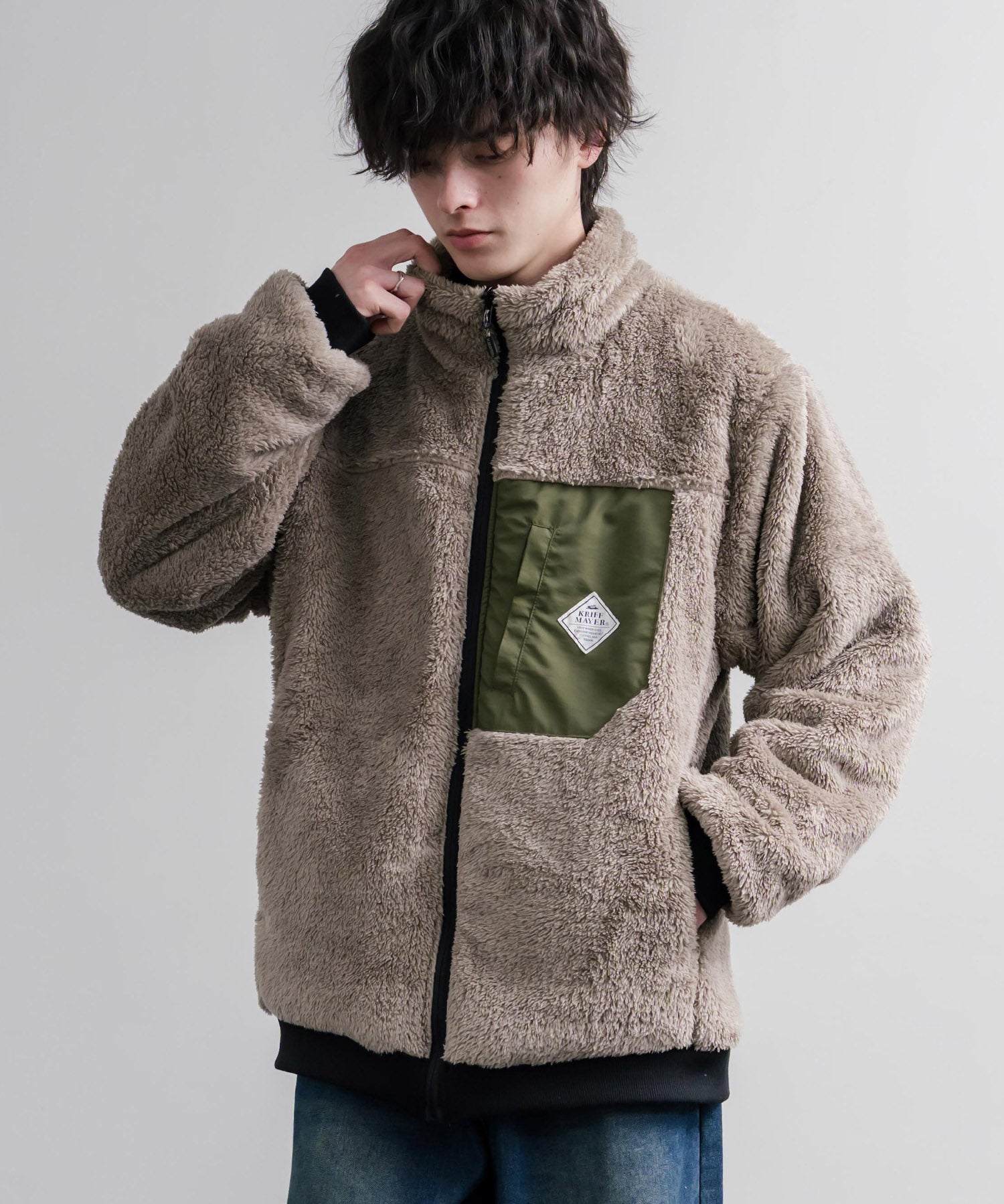 KRIFF MAYER クリフメイヤー 2WAYリバーシブル ひっくりスタンドネックボアジャケット/ワンポイントロゴ刺繍入りブルゾン 2612802 16550