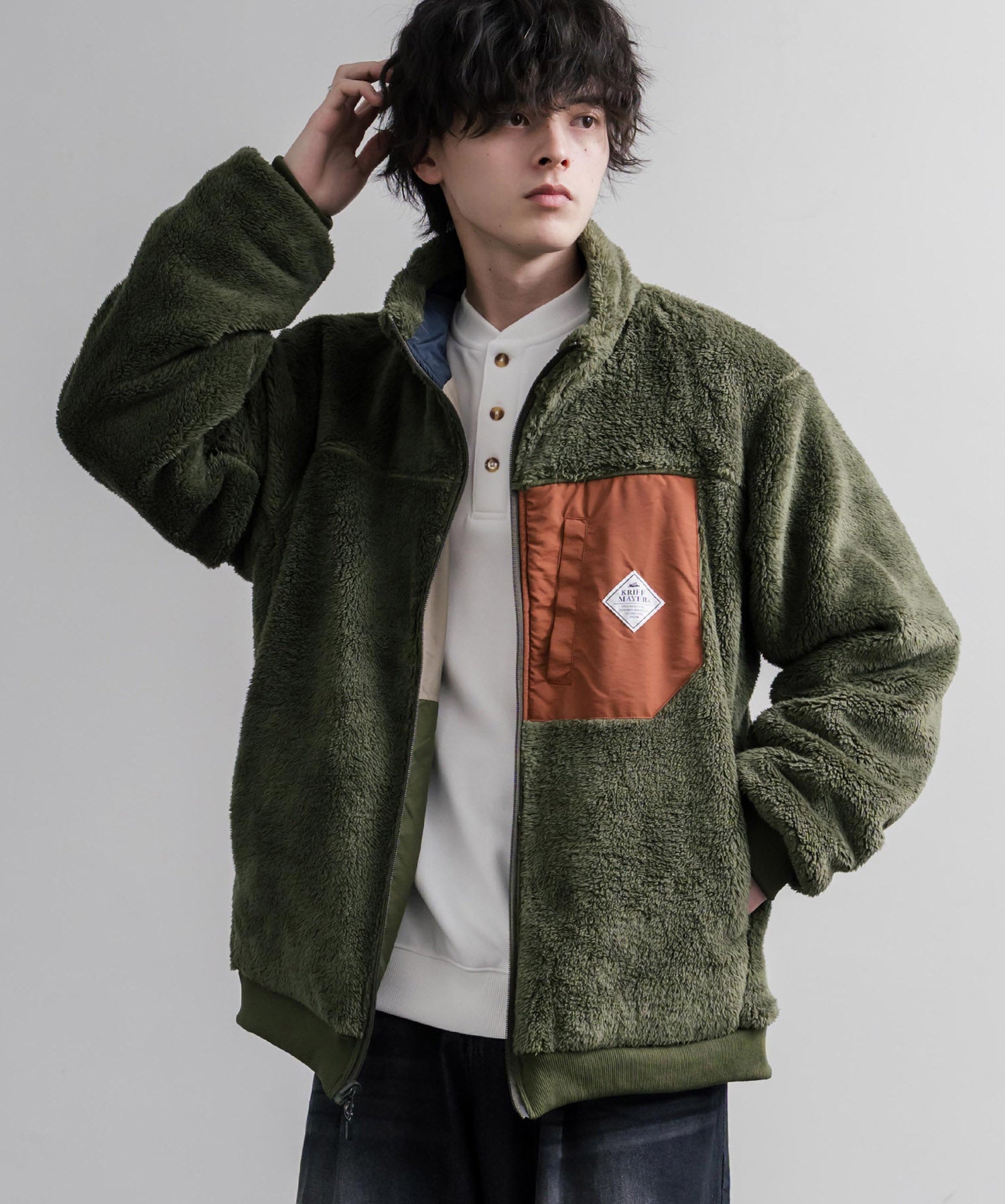 KRIFF MAYER クリフメイヤー 2WAYリバーシブル ひっくりスタンドネックボアジャケット/ワンポイントロゴ刺繍入りブルゾン 2612802 16550