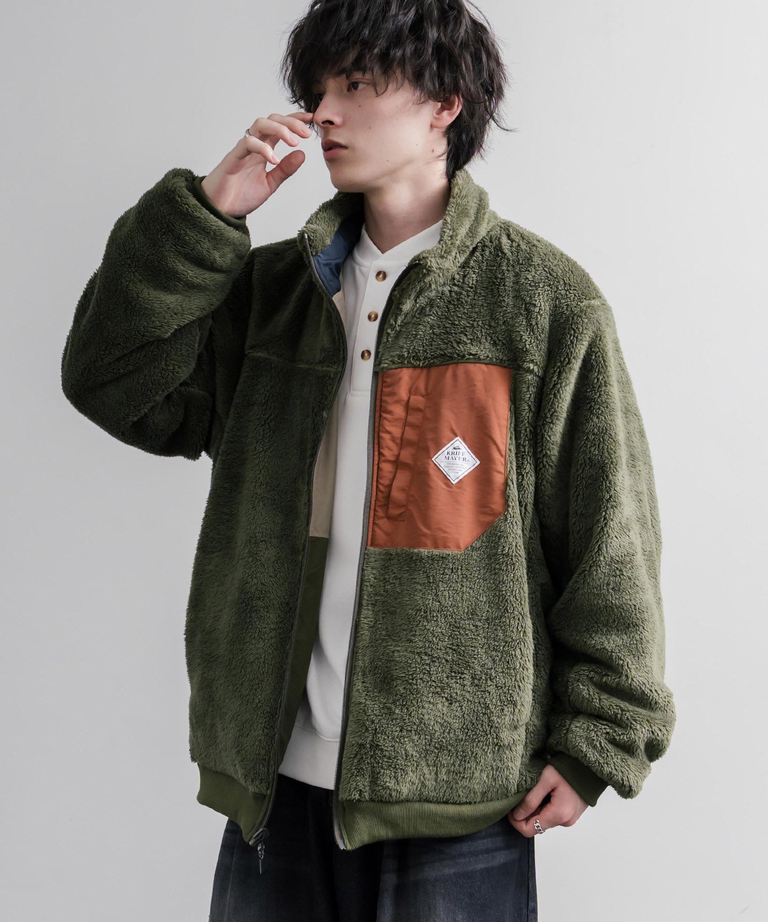 KRIFF MAYER クリフメイヤー 2WAYリバーシブル ひっくりスタンドネックボアジャケット/ワンポイントロゴ刺繍入りブルゾン 2612802 16550