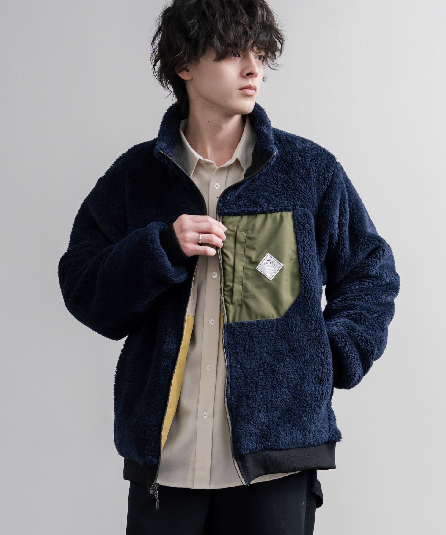 KRIFF MAYER クリフメイヤー 2WAYリバーシブル ひっくりスタンドネックボアジャケット/ワンポイントロゴ刺繍入りブルゾン 2612802 16550