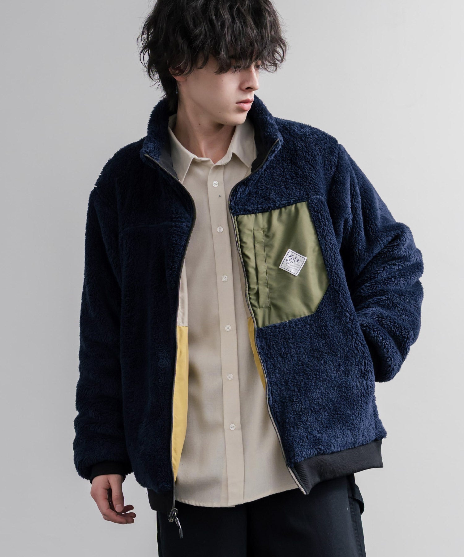 KRIFF MAYER クリフメイヤー 2WAYリバーシブル ひっくりスタンドネックボアジャケット/ワンポイントロゴ刺繍入りブルゾン 2612802 16550