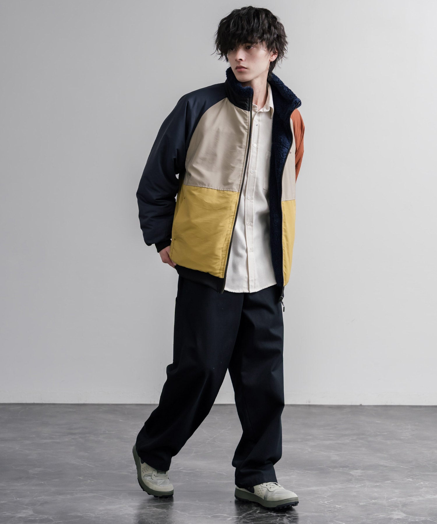 KRIFF MAYER クリフメイヤー 2WAYリバーシブル ひっくりスタンドネックボアジャケット/ワンポイントロゴ刺繍入りブルゾン 2612802 16550