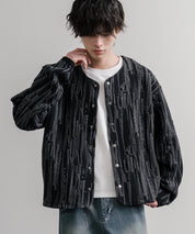 Upscape Audience アップスケープオーディエンス 日本製 国産 尾州 幾何柄コットンキルトフィンガーホール付きノーカラースナップボタンジャケット AUD7408 16552