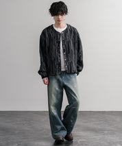 Upscape Audience アップスケープオーディエンス 日本製 国産 尾州 幾何柄コットンキルトフィンガーホール付きノーカラースナップボタンジャケット AUD7408 16552